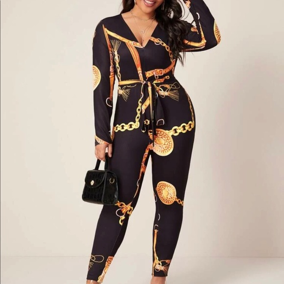 Chain print Jumpsuit with belt - Picture 2 of 4